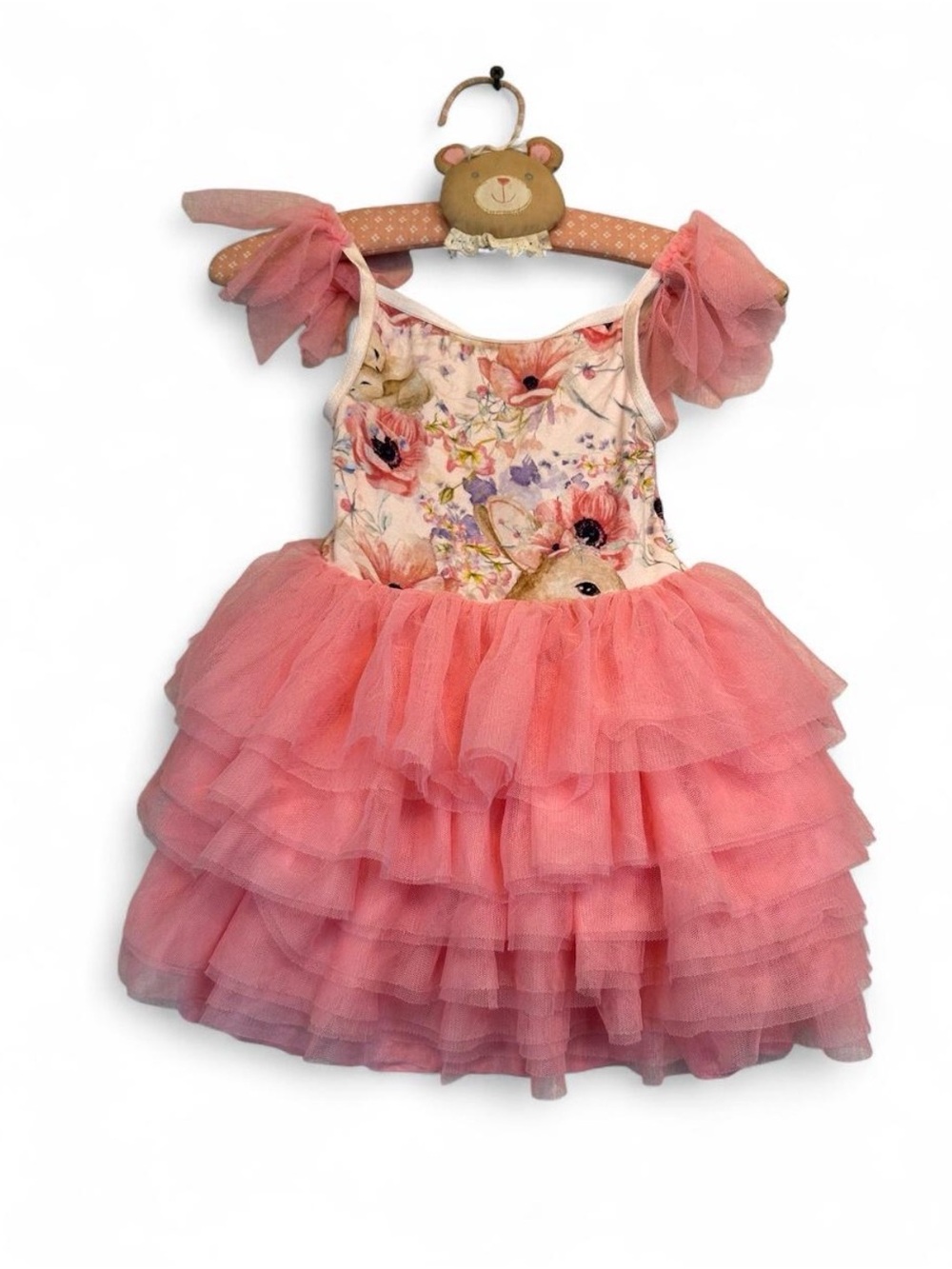 Posh peanut Pink Floral Tulle Ruffle Dress